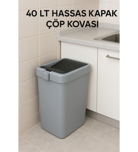 Gri 40 Lt Çöp Kovası, Hassas Kapaklı, Pratik ve Şık Tasarım