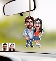 BK Gift Kişiye Özel Sevgililer Karikatürlü Ahşap Araba Dikiz Ayna Süsü-105