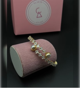 Gümüş Swarovski Taşlı Elmas Kesim Bileklik , 18 Ayar Gold Kaplama İnci Detaylı Kadın Bilekliği , Sevgililer Günü Hediyesi