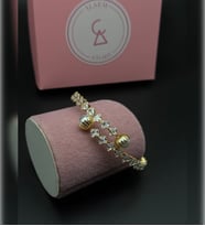 Gümüş Swarovski Taşlı Elmas Kesim Bileklik , 18 Ayar Gold Kaplama İnci Detaylı Kadın Bilekliği , Sevgililer Günü Hediyesi