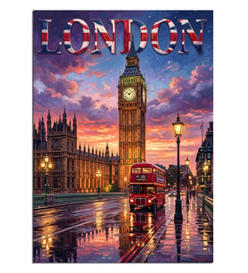 Yağmurlu Londra Big Ben Dekoratif Kanvas - Mdf Ahşap Tablo