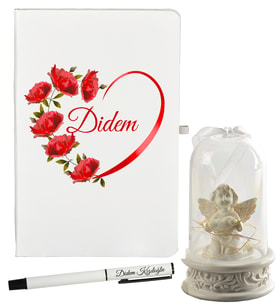 Sevgiliye Doğumgünü Hediyesi Kişiye Özel Defter ve Işıklı Melek Fanus Hediye Seti