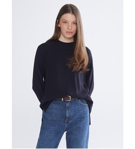 LCW Comfort Lacivert Bisiklet Yaka Oversize Kadın Triko Kazak