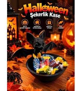 Halloween Cadılar Bayramı Dekoratif Yarasa Figürlü Şekerlik Kase Masa Üstü Dekor