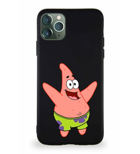 Apple iPhone 11 Pro Max Soft Premier Kapak Patrick Yıldız Tasarımlı Silikon Kılıf - Siyah (Şeffaf)