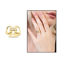 Zirkon Taşlı "Belt" Tasarım Gold Renk Free Size 925 Ayar Gümüş Kadın Yüzük