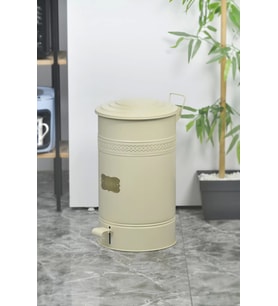 Pedallı Metal Galvaniz Mutfak Banyo Kapaklı Çöp Kovası 30 Lt Krem