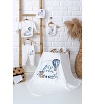 Pia Baby Premium İsme Özel Organik Pamuk Battaniye ve 5 Parça Zıbın – Erkek Bebek Takımı 5005-04 (Ekru)