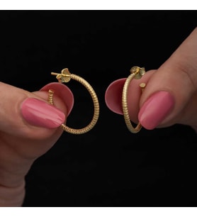Gümüş Gold Kalemli Halka Kadın Küpe