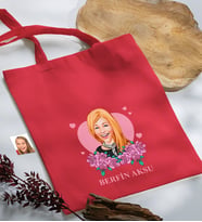 BK Gift Kişiye Özel Anneler Günü Karikatürlü Kırmızı Kumaş Bez Çanta, Baskılı Omuz Çantası, Alışveriş Çantası, Anneye Hediye-2