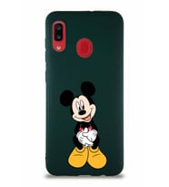 Samsung Galaxy A30 Soft Premier Kapak Mickey Mouse-A Tasarımlı Silikon Kılıf - Yeşil (Şeffaf)