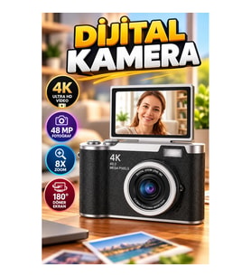 4K Ultra HD Dijital Kamera 48 MP 8X Zoom 180 Derece Döner Ekranlı Vlog ve Video Kamera