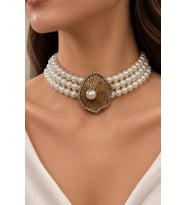Zirkon Taşlı Choker İnci Kolye Deniz Kabuğu Figürlü