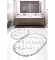 Dijital Baskılı Kaymaz Taban Yıkanabilir Oval 2'li Klozet Takımı Banyo Paspası NOKZ-SD-1111 (Gri)