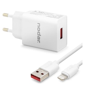 Lightning Hızlı Şarj Seti 12W 2.4A Usb Adaptörlü 1 M Pvc Kablolu Beyaz ND1001
