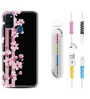 Samsung M21 M22 M23 M30 M31S M32 Kılıf Kablo Koruma Spiral Silikon Pink Flowers 3 1393