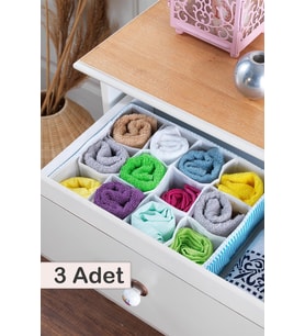 3 Adet  Home 12 Bölmeli Çekmece İçi Düzenleyici  Organizer Beyaz/Mavi