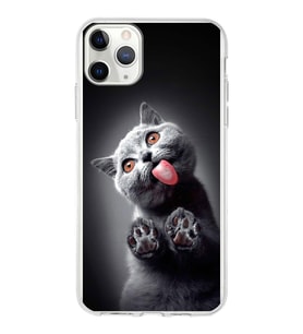 PrintiFy Apple  iPhone 11 Pro Max ile Uyumlu 1mm Slim Fit Kedi 2 050c Baskılı Şeffaf  Kılıf