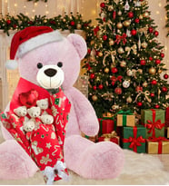 Özel Yeniyıl - Yılbaşı Konsepti  Romantik Kırmızı - Beyaz Peluş Ayıcık Buketi ve 90 cm Peluş Ayı -Sevdiklerinize Özel (Pembe)