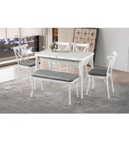 İkon Banklı MDF Mutfak Masa Sandalye Takımı 70x110 (Beyaz)