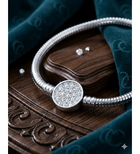 Kadın Charm İçin Uygun Yuvarlak Taşlı Model Çelik Bileklik