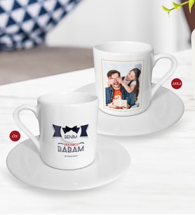 BK Gift Kişiye Özel Babalar Günü Hediyesi Fotoğraflı Türk Kahvesi Fincanı-32 (Beyaz)
