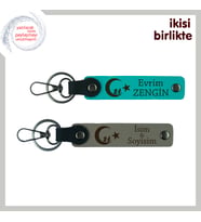 Çocuk Ve Ayyıldız Temalı Kişiselleştirilebilir Hediyelik Anahtarlık Seti, Koyu Turkuaz-Kül Gri