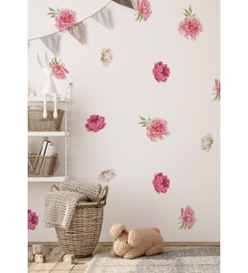 Botanik Pastel Pembeli Çiçekli Duvar Çıkartmaları,  Boho Bohem Duvar Dekorasyonu (Karışık)