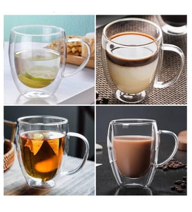 Şeffaf Çift Cidarlı Cam Kupa 350ml