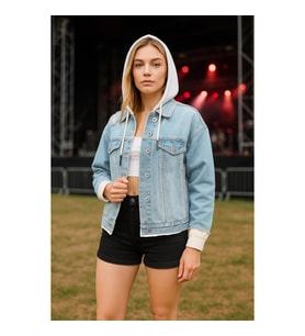 Kadın Garnili Oversize Jean Ceket Açık Mavi