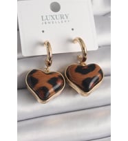 Pirinç Gold Renk 3D Kalp Leopar Desen Model Kadın Küpe - TJ-BKP9875