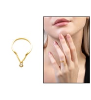 Zirkon Taşlı Zincirli Gold Renk Free Size 925 Ayar Gümüş Kadın Tektaş Yüzük