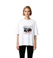 Kadın Oversize Vintage Amerikan Otomobili Klasik Efsane Baskılı Kısa Kollu Rahat Tişört Günlük Şık