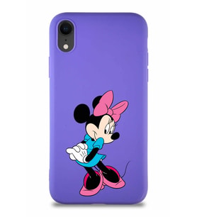Apple iPhone XR Soft Premier Kapak Minnie Mouse-F Tasarımlı Silikon Kılıf - Mor (Şeffaf)