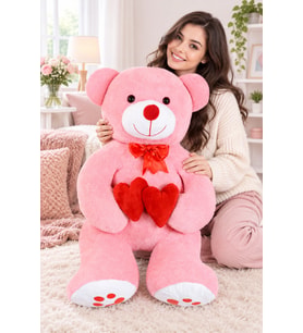 Harika Peluş 80 cm Çift Kalpli Pelüş Ayıcık Bobo (Pembe)