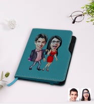 BK Gift Kişiye Özel Sevgililer Karikatürlü Turkuaz Termo Deri Defter-4
