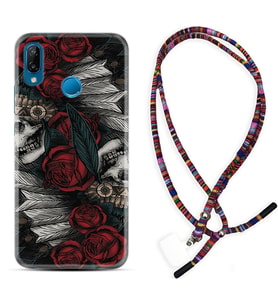 Huawei P20 Lite Mate 10 20 Lite Pro P40 Lite KılıfBoyun Asklı Rasta Silikon Skull Rose 1673