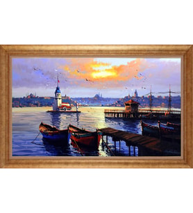 Çerçeveli Paspartulu Manzara Tablo bm1949 (Gold)