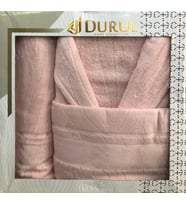 Durul %100 Pamuk Jakarlı Kadife Pamuklu 3 Parça Bornoz Seti