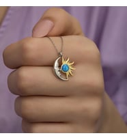 Opal Beyaz Taşlı Ay Güneş 925 Ayar Gümüş Kadın Kolye