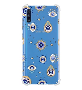 PrintiFy Samsung Galaxy A70 Uyumlu Nazar Boncuğu 5 Baskılı Şeffaf Köşe Korumalı Antişok Kılıf