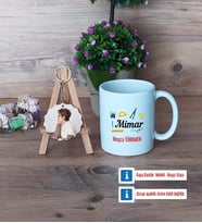 Mimara Hediye Kupa Bardak Beyaz ve Fotoğraflı Ahşap Anahtarlık Hediye (Model 1)
