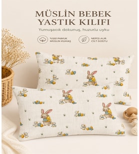 More Home Bebek Yastık Kılıfı Müslin 2 Adet 35X45 Ördekli & Tavşanlı