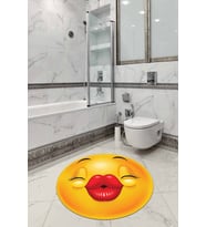 Sarı Smiley Banyo Halısı Klozet Yuvarlak Paspas Seti BS298