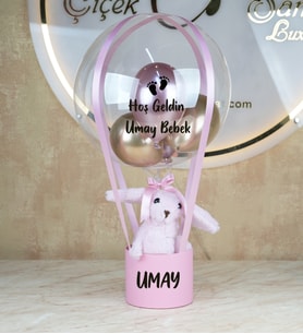 Pembe Gold Tavşanlı Kız Bebek Kişiye Özel Balon Kutusu