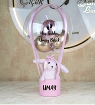 Pembe Gold Tavşanlı Kız Bebek Kişiye Özel Balon Kutusu