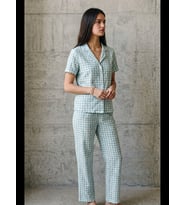 Night V Yaka Düğmeli Casual Pijama Takımı