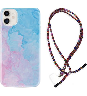 Apple iPhone 11 12 13 Mini Kılıf Boyun Asklı Rasta Silikon Pink Blue Abstract 1385