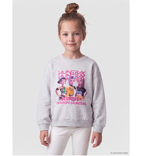 LCW Kids Gri Kpop Demon+hunters Baskılı Kız Çocuk Sweatshirt