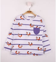 Toontoy Kız Bebek T-Shirt Çizgili Cepli Tilki Baskı (Mor)